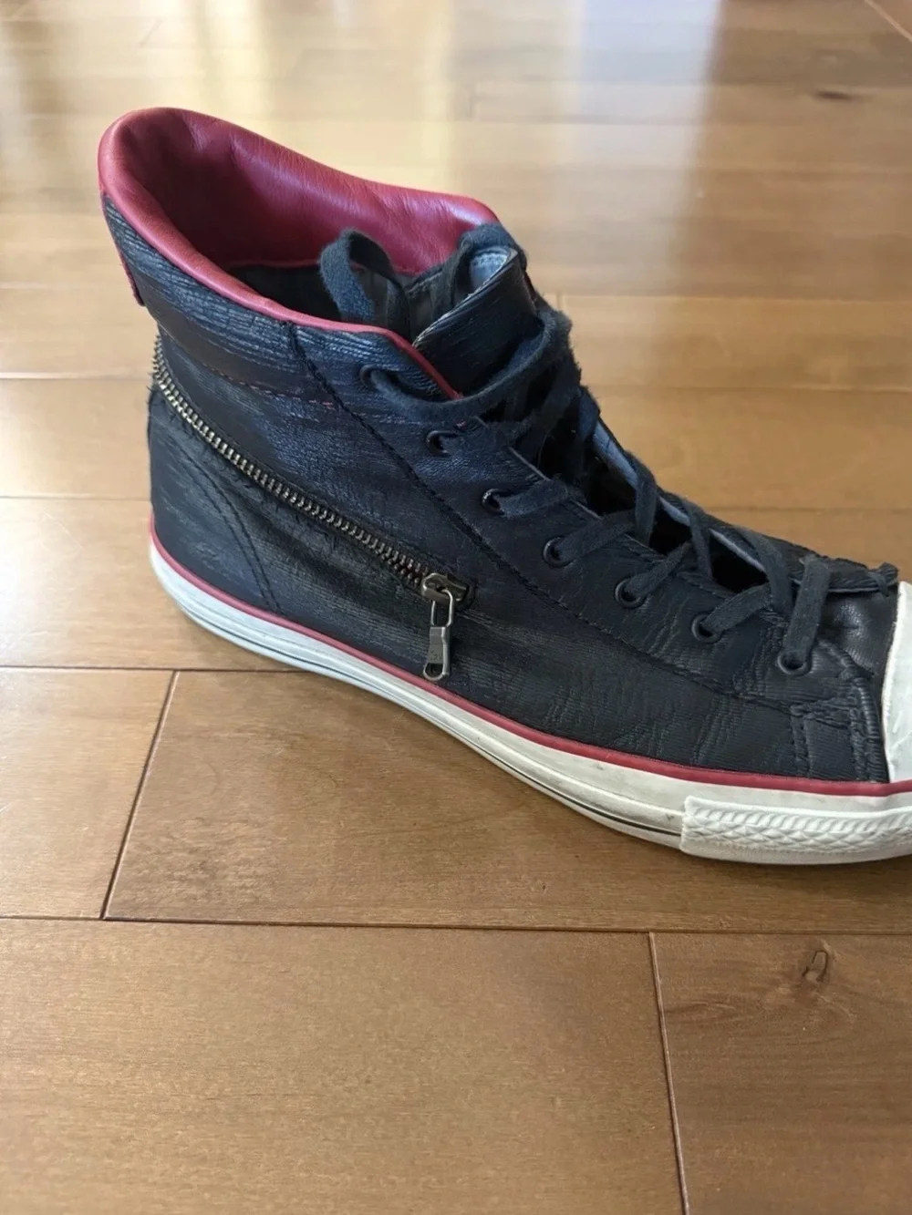 Rare John Varvatos Converse Black Leather High Top Shoes 9.5 Y2K Alt Grunge - Picture 8 of 12